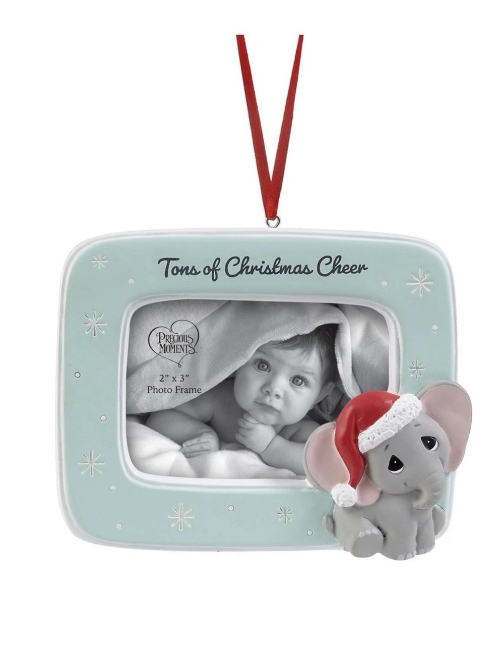 Precious Moments 'Tons of Christmas Cheer' Light Blue Photo Frame Ornament New